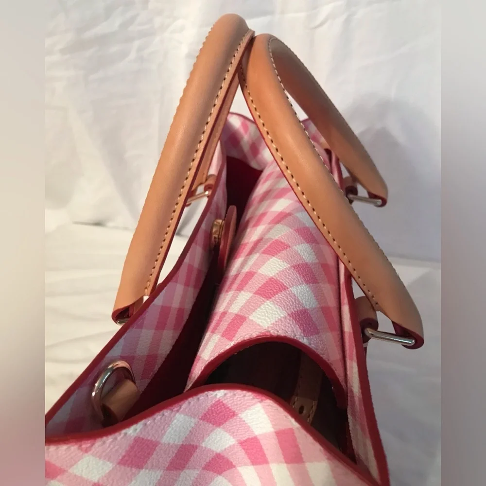 Dooney & Bourke Gingham II Janine Pink and White satchel Crossbody Bag - Picture 9 of 11